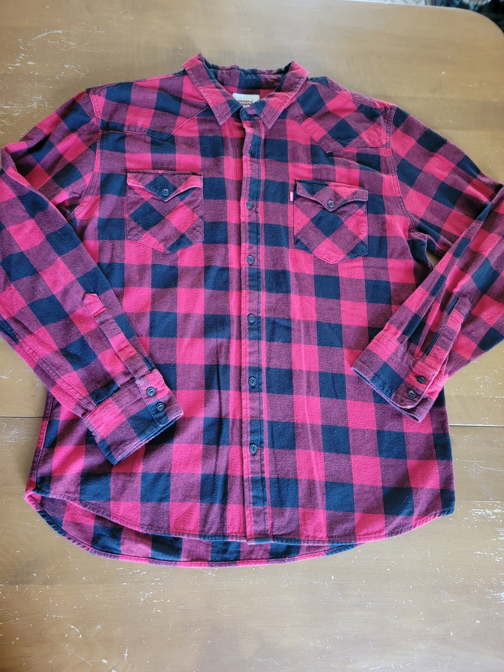 Levi's Red and Black Buffalo Plaid Button-Down Shirt Sz XL EUC